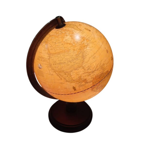 Globo Terraqueo Sepia Velador Luz 25cm Meridiano Metal Mader