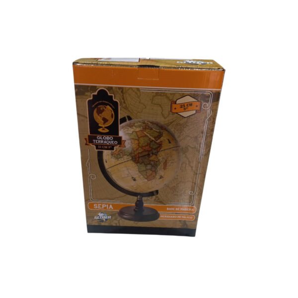 Globo Terraqueo Sepia Velador Luz 25cm Meridiano Metal Mader