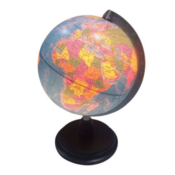 Globo Terraqueo Velador Luz 25cm Meridiano Metal Base Madera