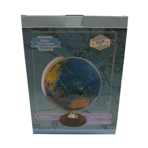 Globo Terraqueo 30 Cm Base Madera Meridiano Metal Politico