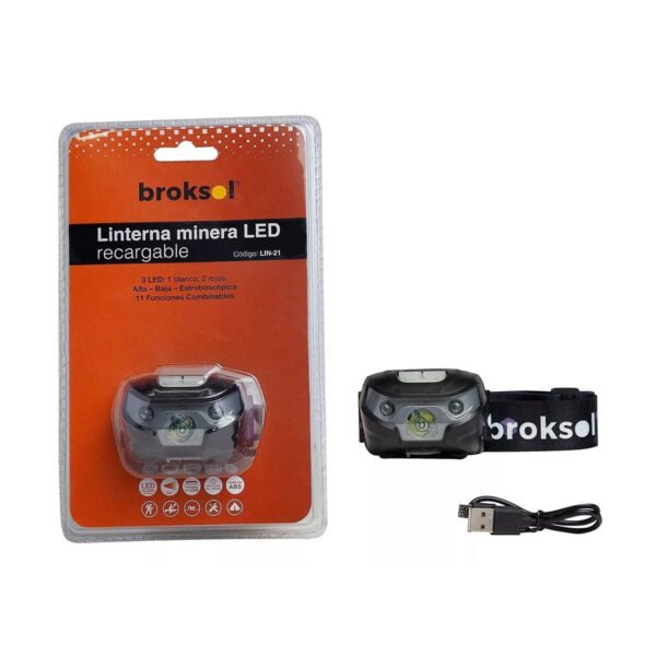 Linterna Minera Led Blanco Y Rojo Recargable Usb Broksol