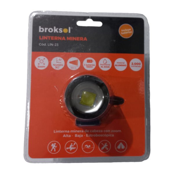 linterna lin-23 2 Linterna Minera Cabeza Led 300mts Batería Recargable Broksol