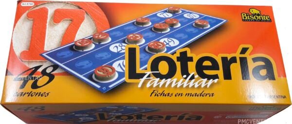 Loteria Bingo Mesa Familiar Fichas Madera +48 Cartones Juego