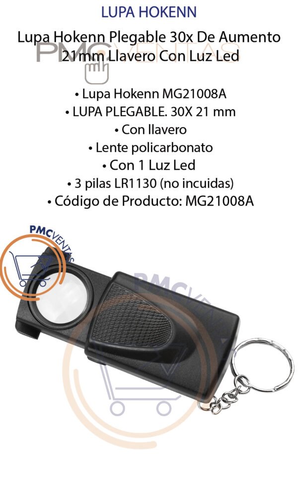 Lupa Hokenn Plegable 30x De Aumento 21mm Llavero Con Luz Led