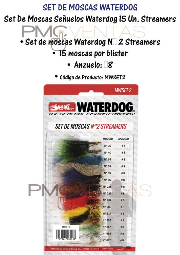 moscas-mwset2-plantilla Set De Moscas Señuelos Waterdog 15 Un. Streamers Pesca
