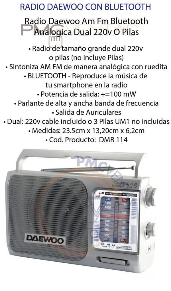 radio-DMR-114-plantilla Radio Daewoo Am Fm Bluetooth Analogica Dual 220v O Pilas