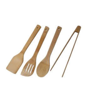 Set Utensilios Madera Bambú Cocina 4 Piezas Espatula Cuchara