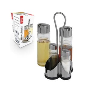 Set Aceitera Vinagrera Salero Pimentero 4 Pzas Acero Vidrio