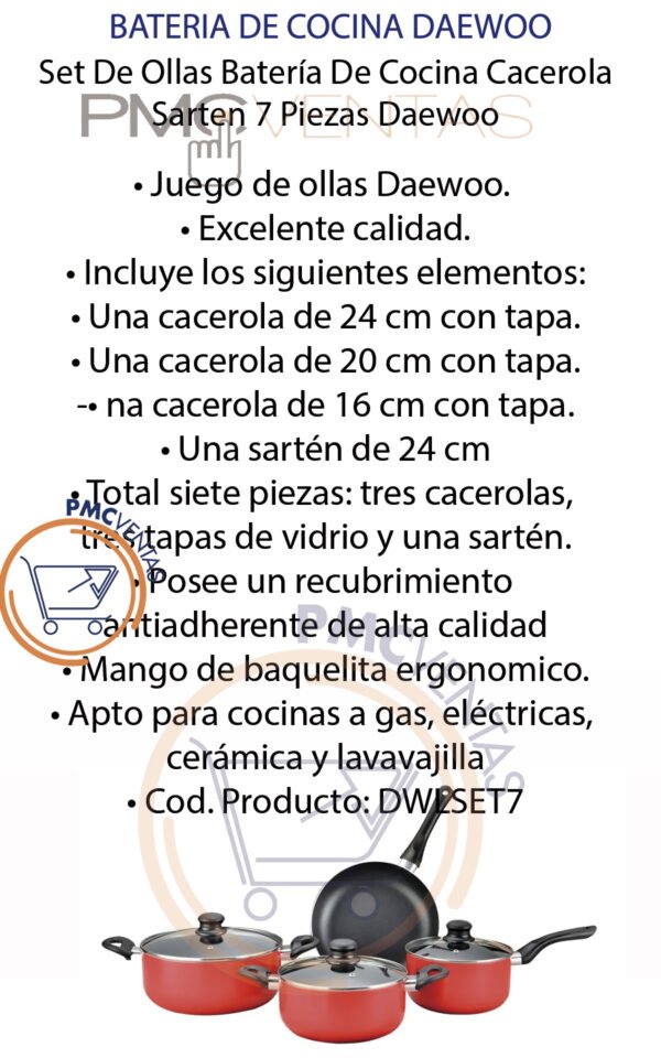 Set De Ollas Bateria Cocina Cacerola Sarten 7 Piezas Daewoo