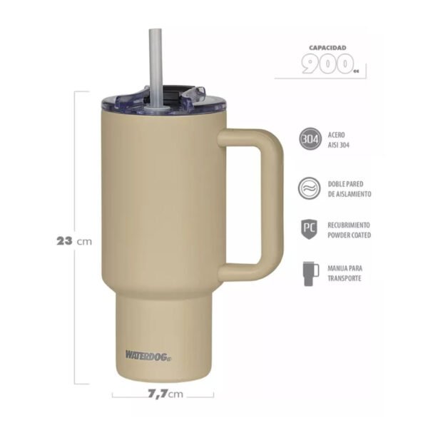 Vaso Con Manija Termico Tapa Sorbete Waterdog Cold 900 Ml