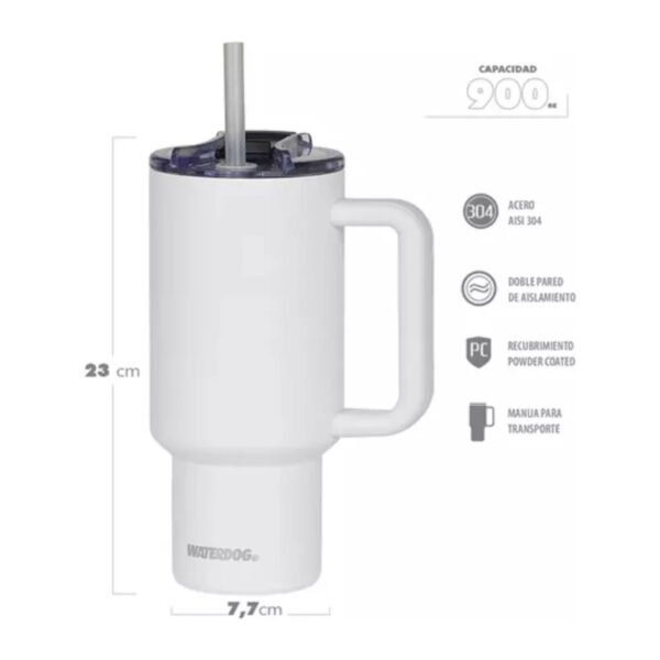 Vaso Con Manija Termico Tapa Sorbete Waterdog Cold 900 Ml