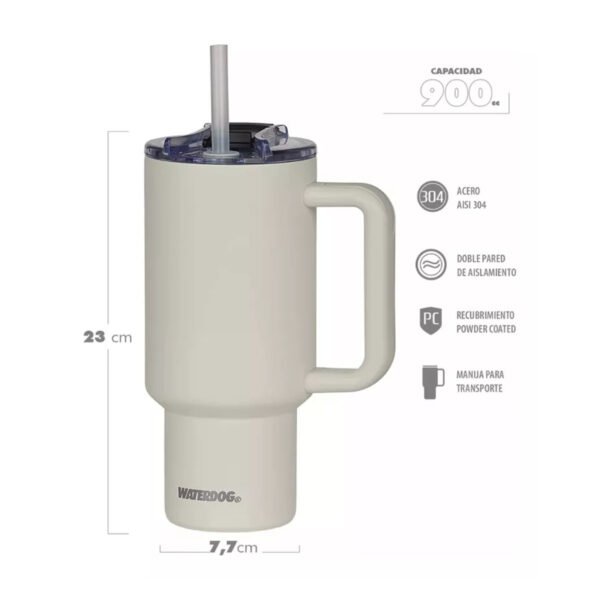 Vaso Con Manija Termico Tapa Sorbete Waterdog Cold 900 Ml
