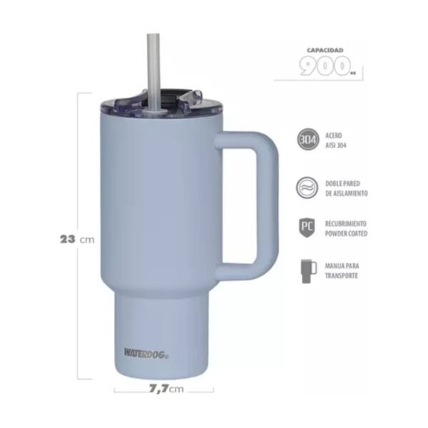 Vaso Con Manija Termico Tapa Sorbete Waterdog Cold 900 Ml