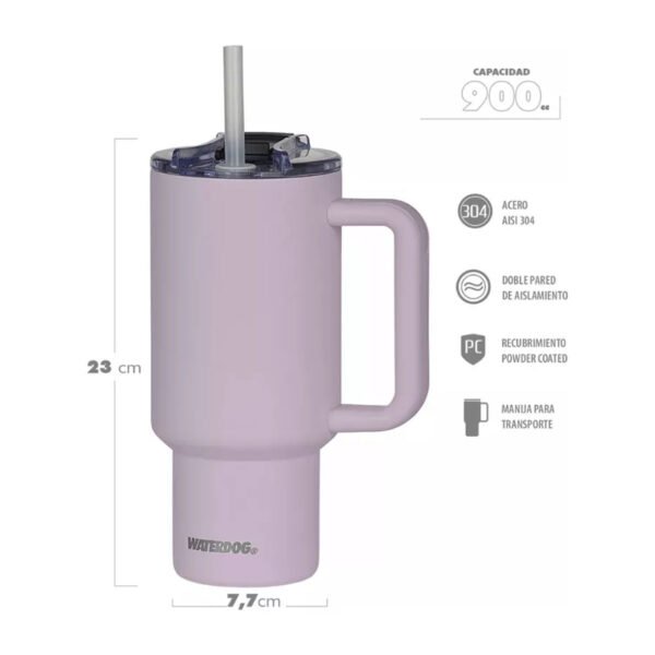 Vaso Con Manija Termico Tapa Sorbete Waterdog Cold 900 Ml