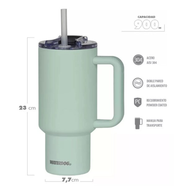Vaso Con Manija Termico Tapa Sorbete Waterdog Cold 900 Ml