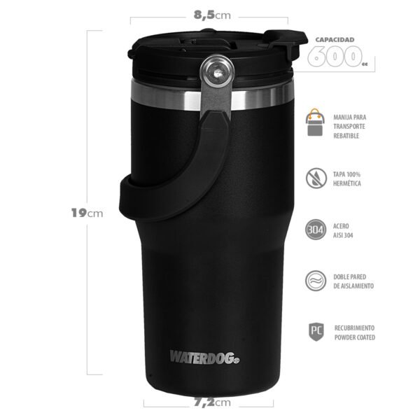 vaso zumo 600 negro 2 Vaso Termico Acero Inoxidable Zumo 600 Ml Manija Waterdog