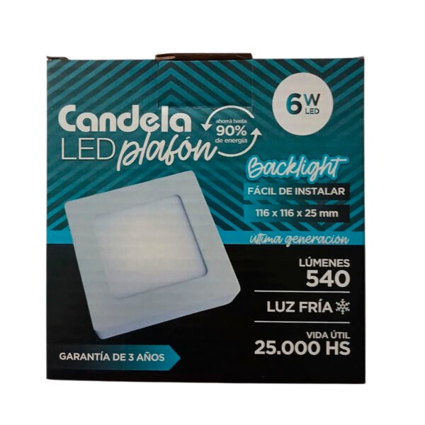 Set X 5 Plafon Led Backlight Cuadrado Base 6w Luz Fría Cande