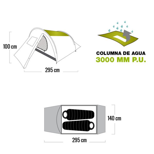 Carpa 2 Personas Trekking Camping Viaje Mosquitero Waterdog Norway