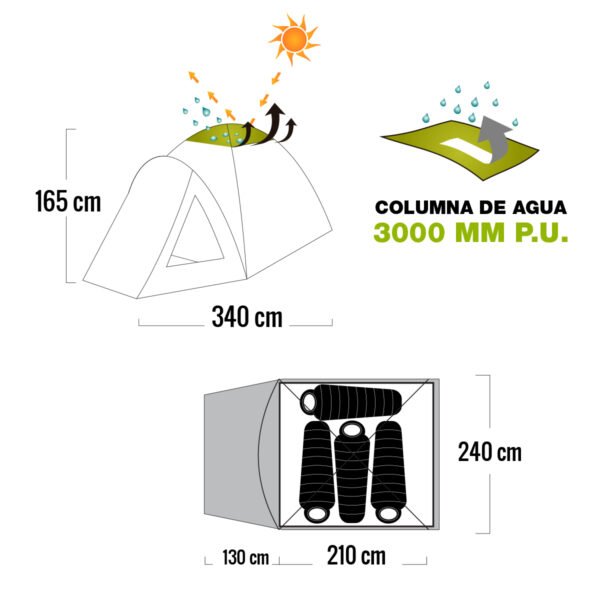 carpa ona IV 1 Carpa 4 Personas Camping Familiar Alero Mosquitero Waterdog Ona