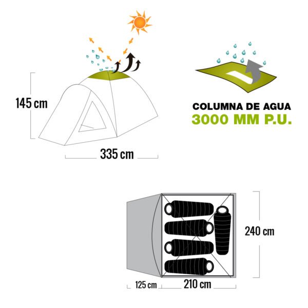 carpa sahara V 1 Carpa 5 Personas Camping Campamento Waterdog Sahara 3000 mm