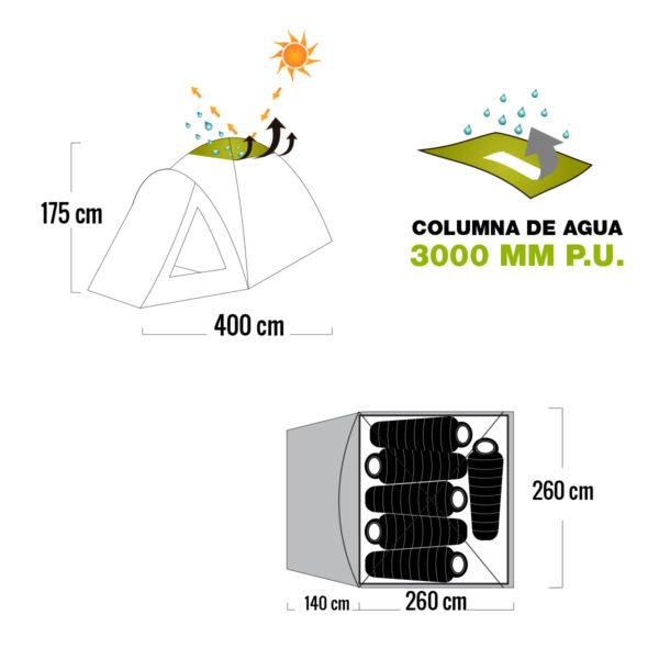 Carpa Camping 6 Personas Familiar Waterdog Sahara 3000 mm
