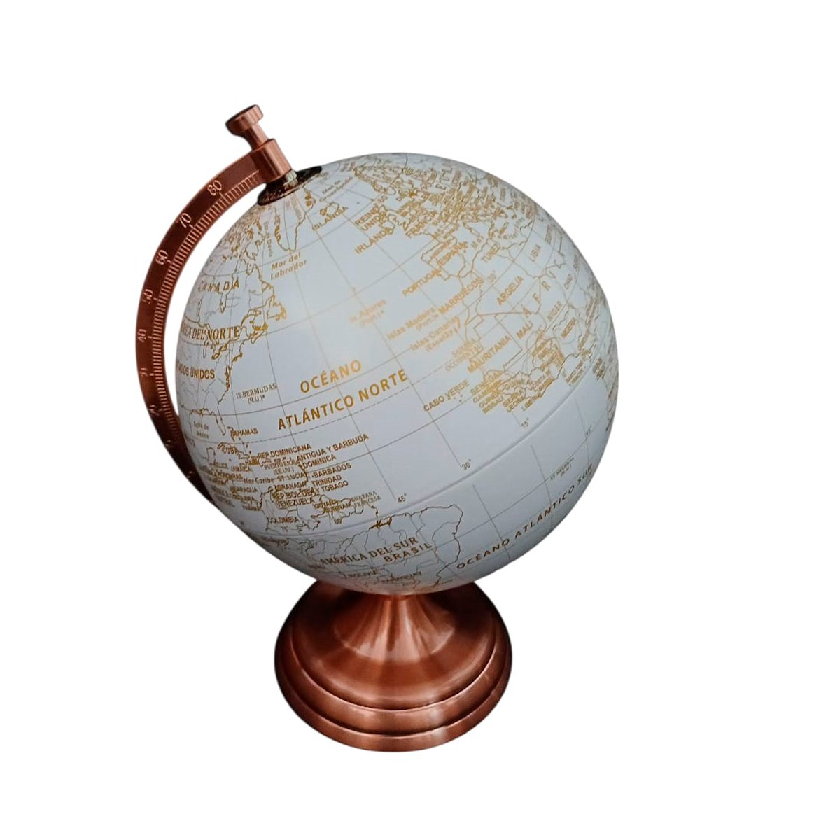 Globo Terraqueo 20 cm Base Metalica Mapa Dorado Blanco