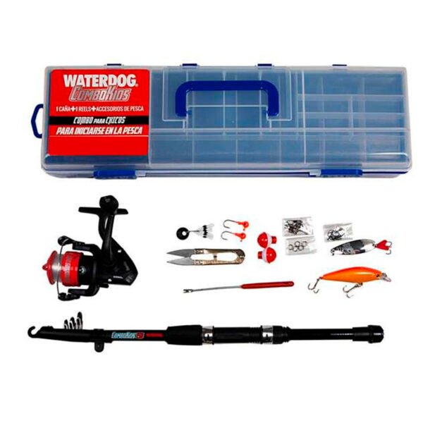Combo Pesca Niños Caña + Reel + Caja + Señuelos + Accesorios