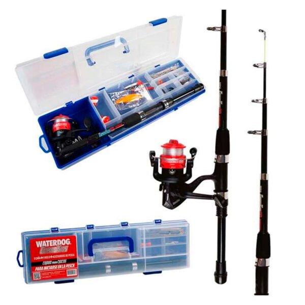 Combo Pesca Niños Caña + Reel + Caja + Señuelos + Accesorios