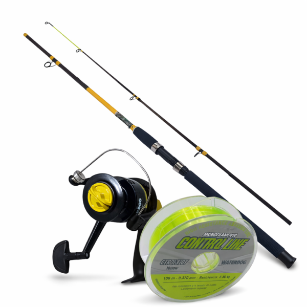 Combo Pesca Variada Caña 2 Tramos 2,10mts Reel Linea Waterdog