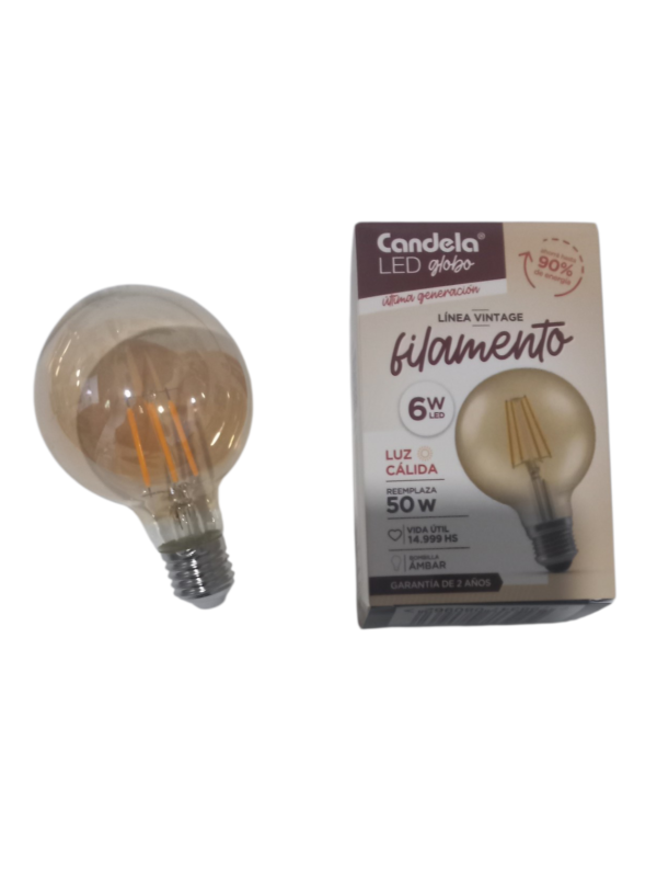 lampara 6808 2 Pack 5 Lamparas Led Globo Filamento 6w (50w) Luz Calida Foco