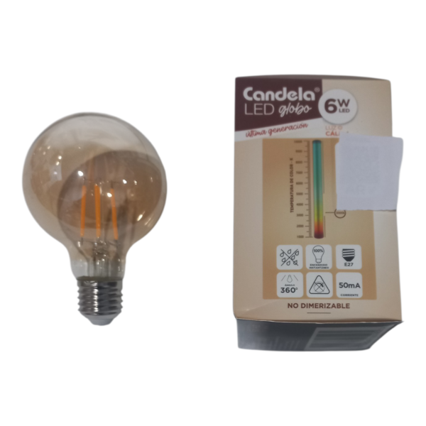lampara 6808 3 Pack 5 Lamparas Led Globo Filamento 6w (50w) Luz Calida Foco