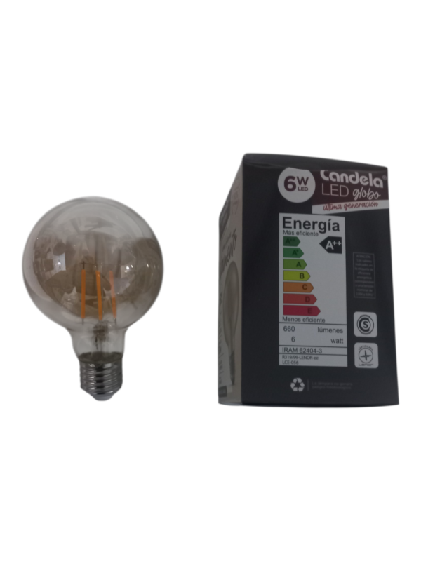 lampara 6808 4 Pack 5 Lamparas Led Globo Filamento 6w (50w) Luz Calida Foco