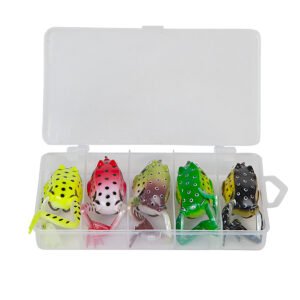 Set De 5 Señuelos Rana Con Patas Anti Enganche Con Estuche Waterdog