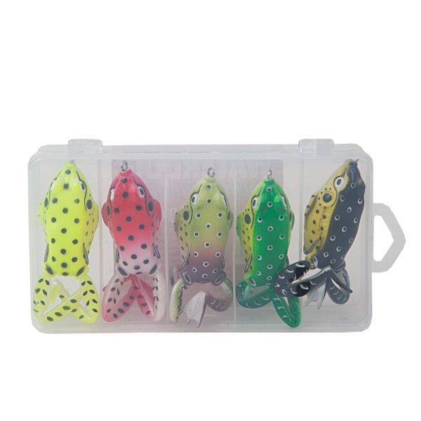 Set De 5 Señuelos Rana Con Patas Anti Enganche Con Estuche Waterdog