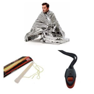 Combo Manta Termica Supervivencia + Luz Quimica + Silbato Emergencia