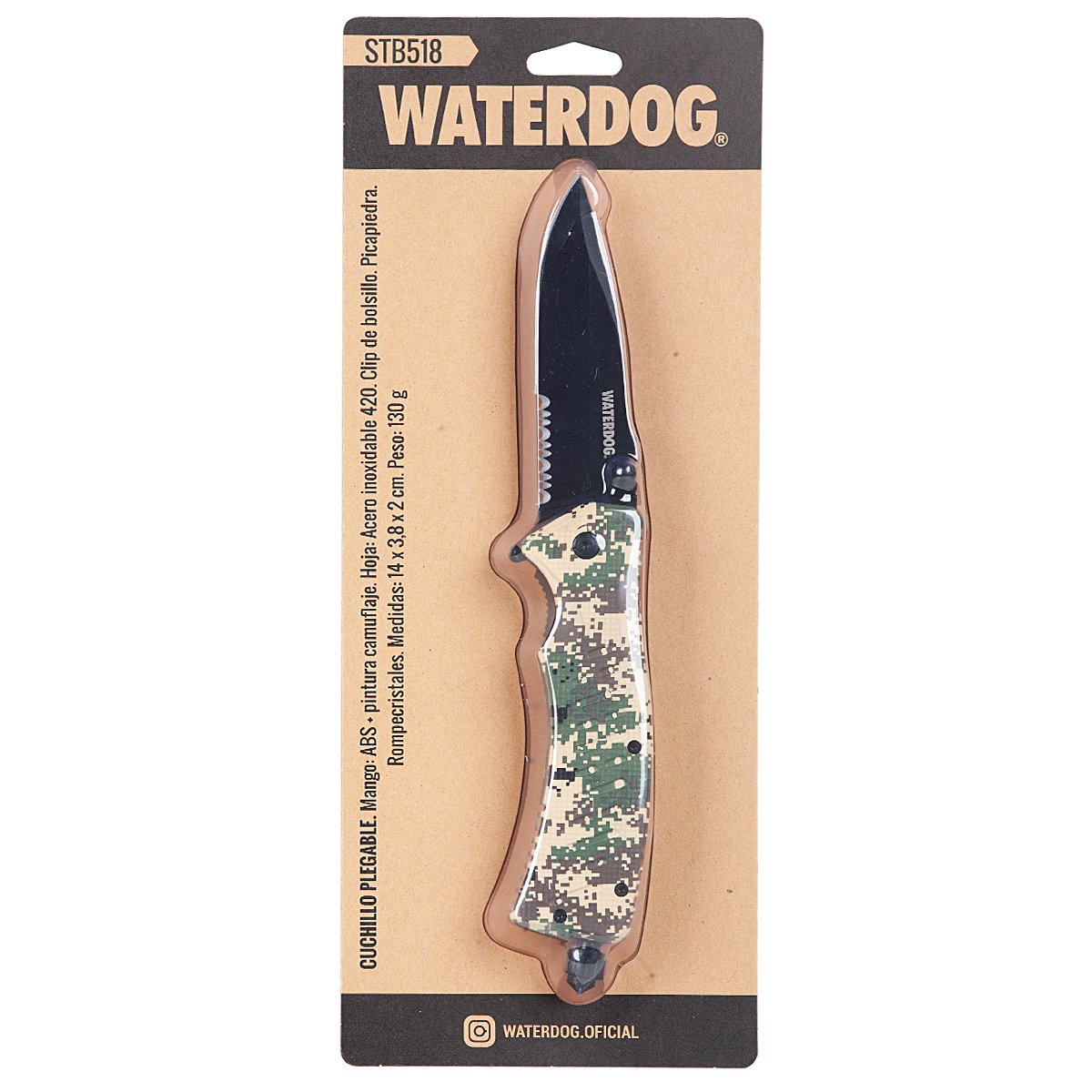 Cuchillo Plegable Waterdog Deportivo Camuflado 24cm Camping - Imagen 2