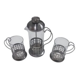 Set De Cafe Cafetera Con Embolo + 2 Pocillos Acero Inox Vidrio