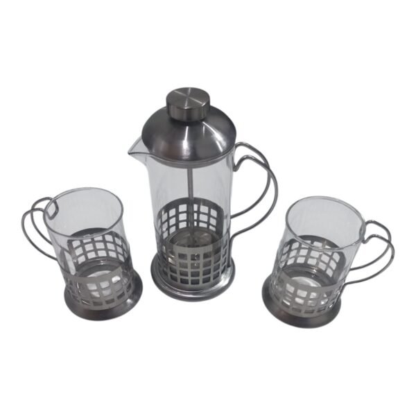 set cafetera 57911334 1 Set De Cafe Cafetera Con Embolo + 2 Pocillos Acero Inox Vidrio