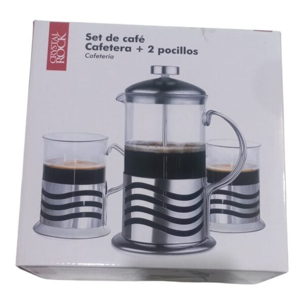 set cafetera 57911334 2 Set De Cafe Cafetera Con Embolo + 2 Pocillos Acero Inox Vidrio