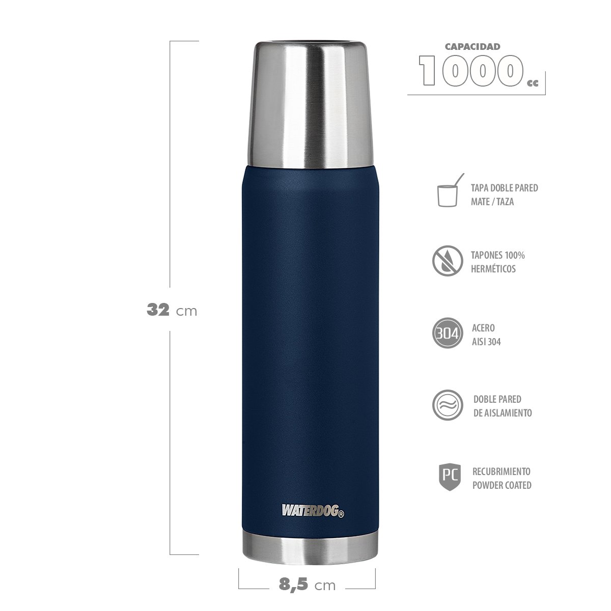 Termo 1 Litro Waterdog Ombu Tapon Cebador Acero Inox Manija - Imagen 5