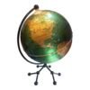 Globo terráqueo Gloter de 20 cm con mapa político verde y dorado, meridiano y base de metal negro, vista frontal