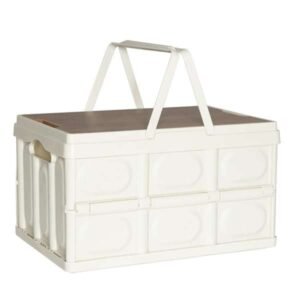 Canasto plegable organizador con tapa HX5135 Canasto plegable blanco con tapa de madera y manijas