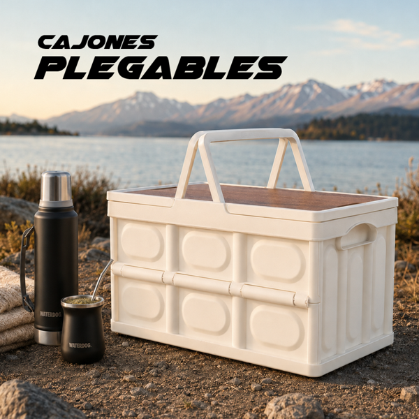 Canasto plegable con tapa en un paisaje al aire libre