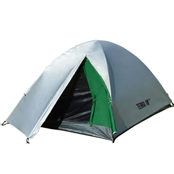 Carpa iglú Waterdog Terra 2 personas Carpa iglú Waterdog Terra para 2 personas gris y verde con la puerta abierta