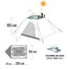 Medidas de la carpa Waterdog Terra Esquema de la carpa Waterdog Terra con medidas de 200 x 150 x 105 cm y columna de agua de 3000 mm