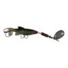Señuelo cuchara Waterdog Aero Minnow A4MSG - vista lateral Señuelo cuchara Waterdog Aero Minnow A4MSG, pez siliconado verde con pintas y cabeza roja, con cuchara metálica, vista lateral