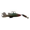 Señuelo cuchara Waterdog Aero Minnow A4MSG - detalle del cuerpo Detalle del cuerpo siliconado verde con pintas del señuelo Waterdog A4MSG y sus anzuelos