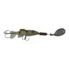 Señuelo cuchara Waterdog Aero Minnow A4MSY - vista lateral Señuelo cuchara Waterdog Aero Minnow A4MSY, pez siliconado amarillo verdoso con franjas oscuras, con cuchara metálica, vista lateral