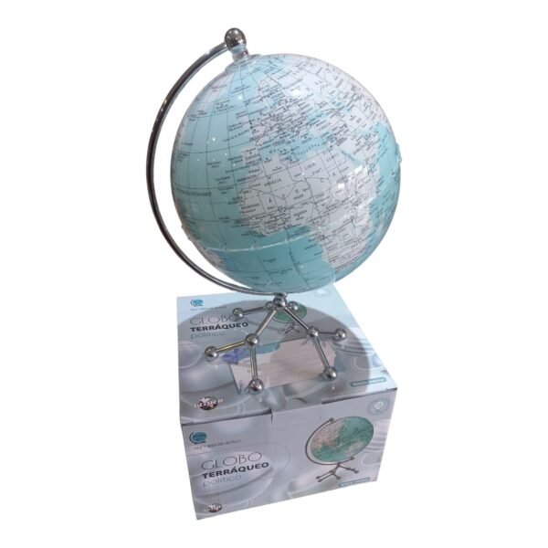 Globo terráqueo Gloter Shanghai sobre caja Globo terráqueo Gloter Shanghai celeste apoyado sobre su caja