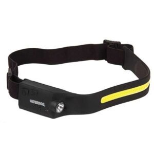 Linterna minera recargable Waterdog WOL9036 con banda luminosa amarilla, vista frontal